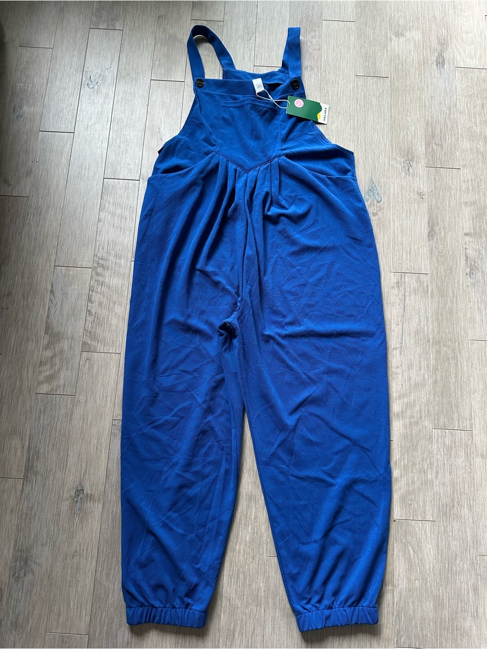 NWT HALARA Waffle Royal Blue Relaxed Pockets Jumpsuit Overall Size Large - Picture 2 of 7
